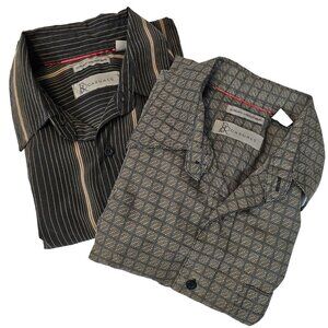 RR Casuals Men M‎ Dark Gray Yellow Stripe Natural Tone Casual Button Down Shirts